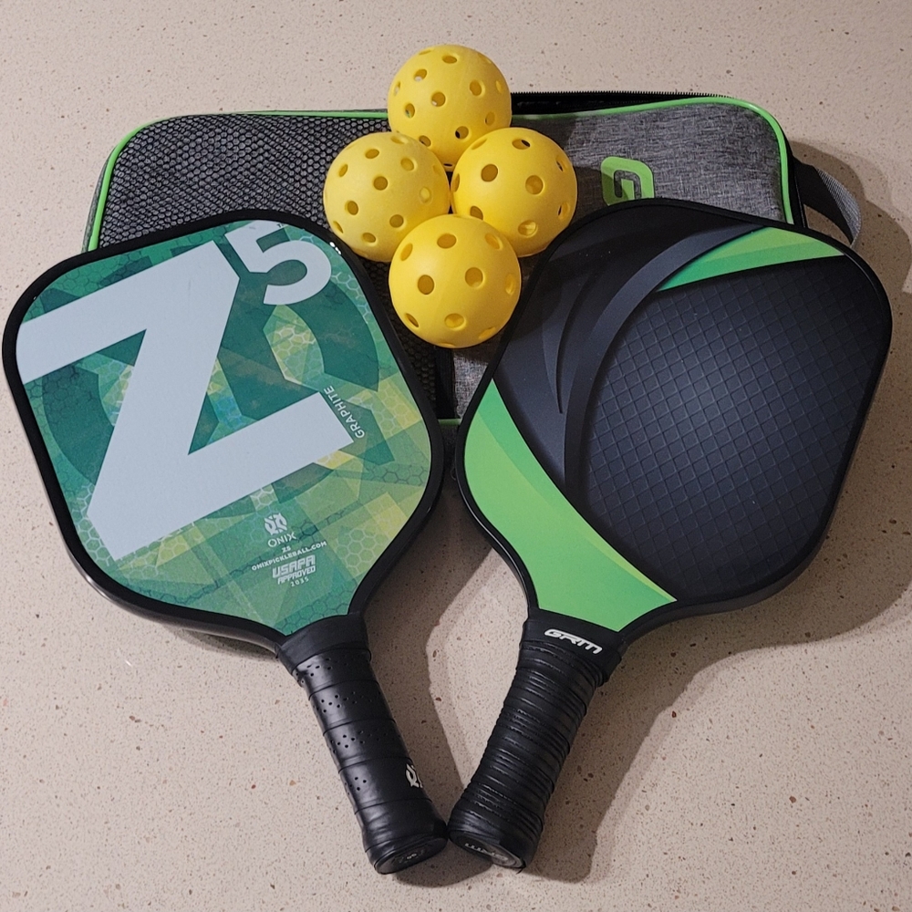 ONIX Z5 GRAPHITE and GRM Pickleball Paddles Set with 4 balls storage carry bag